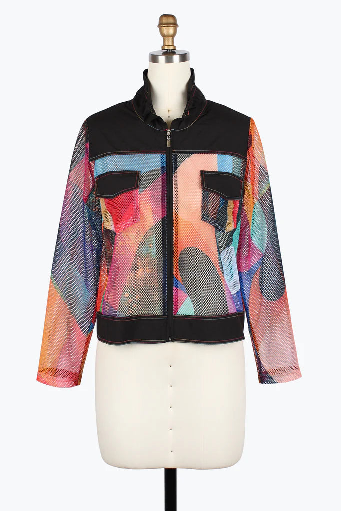 Damee Oil Painting Zip Net Short Jacket