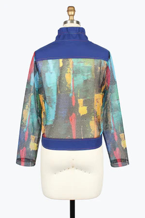 Damee Oil Painting Zip Net Short Jacket