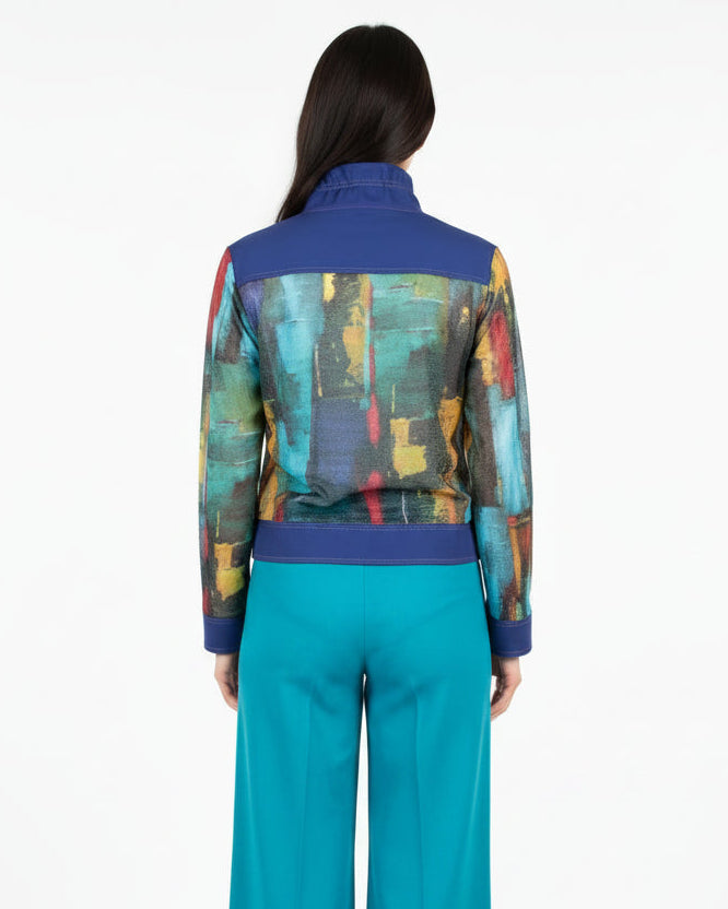 Damee Oil Painting Zip Net Short Jacket