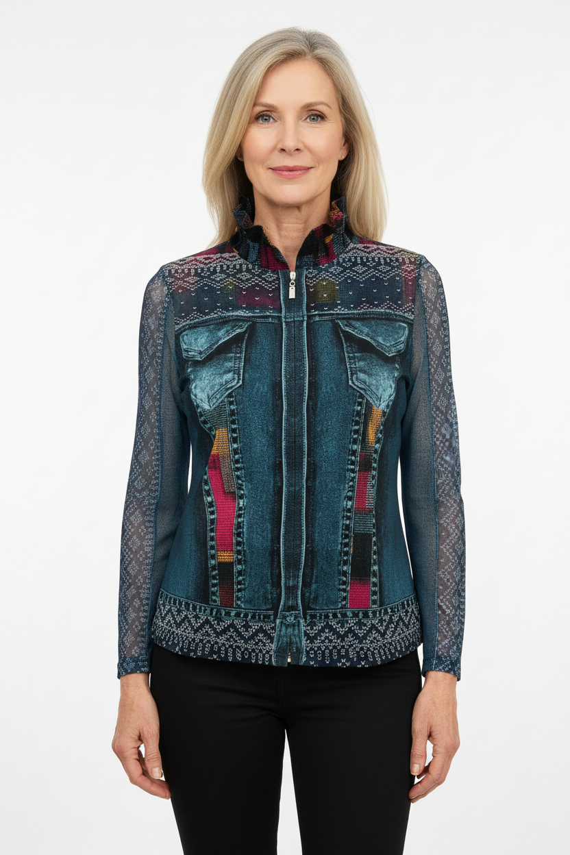 Damee 2 piece Denim Print Mesh Jacket