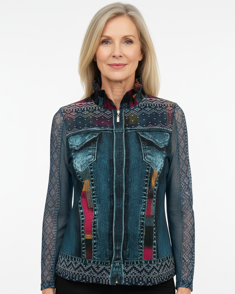 Damee 2 piece Denim Print Mesh Jacket