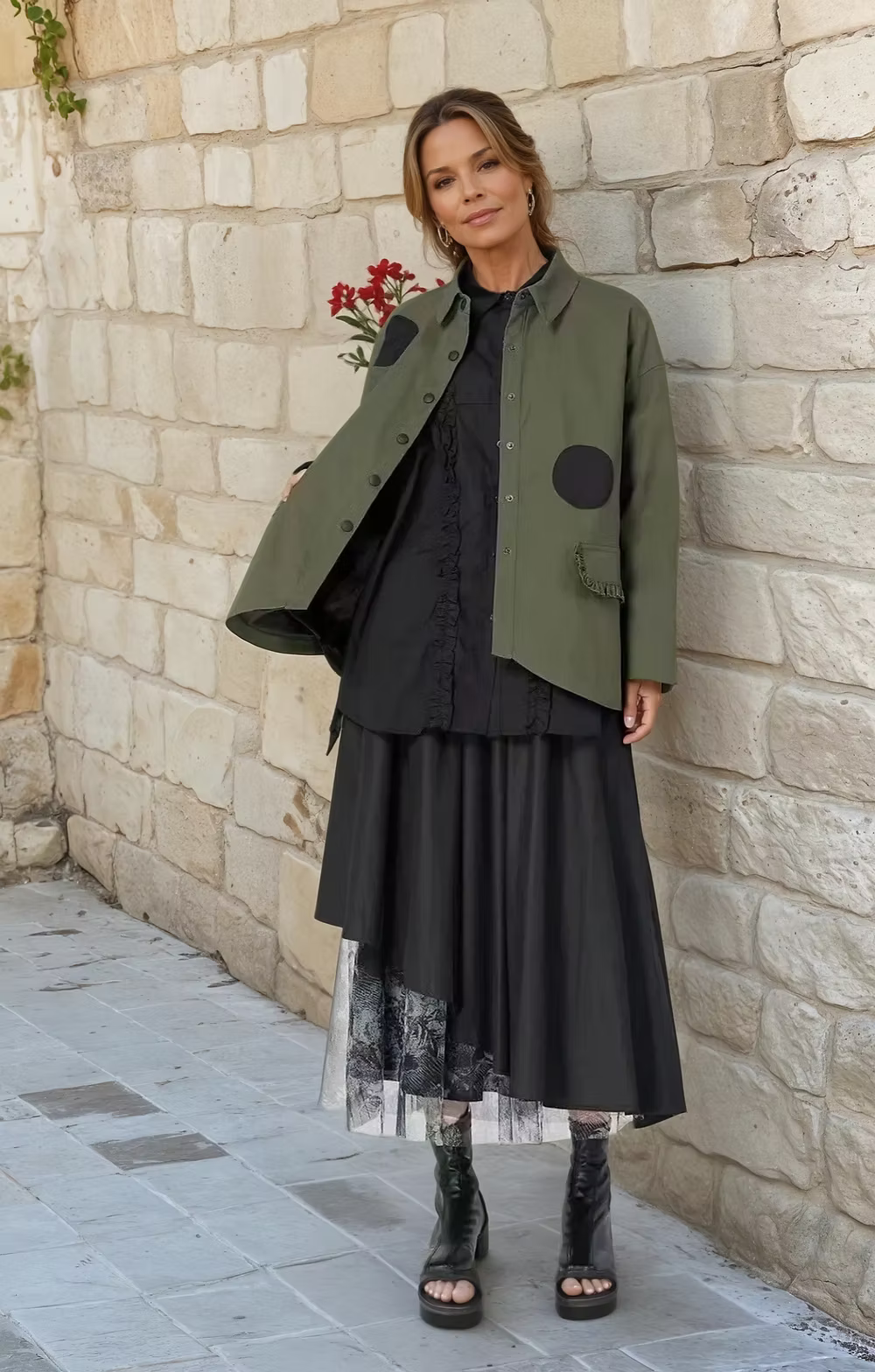 Full Lined Polka Dot Button Jacket