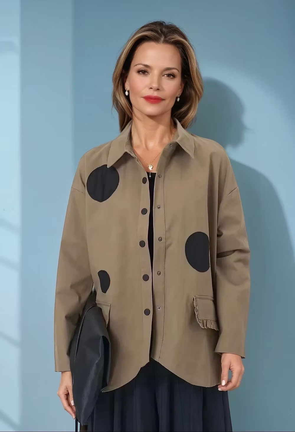 Full Lined Polka Dot Button Jacket