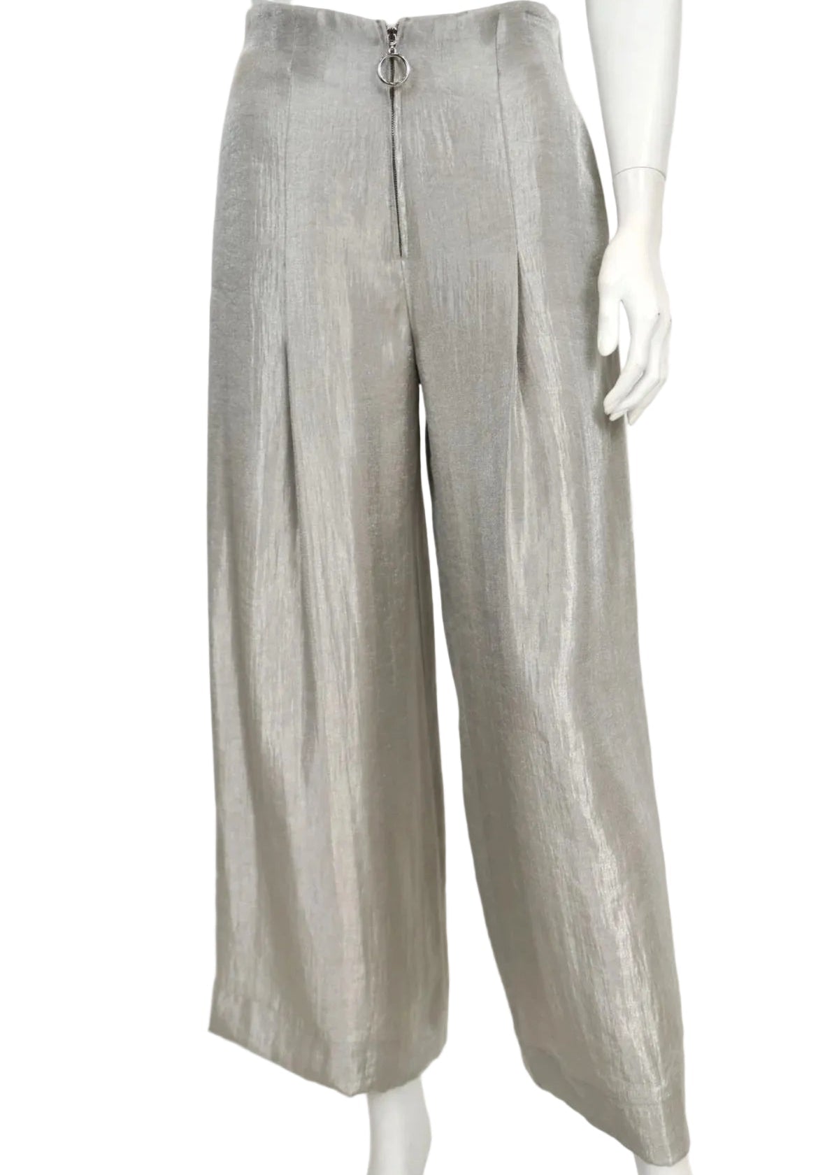 Mannequin wearing silver wide-leg pants on a white background