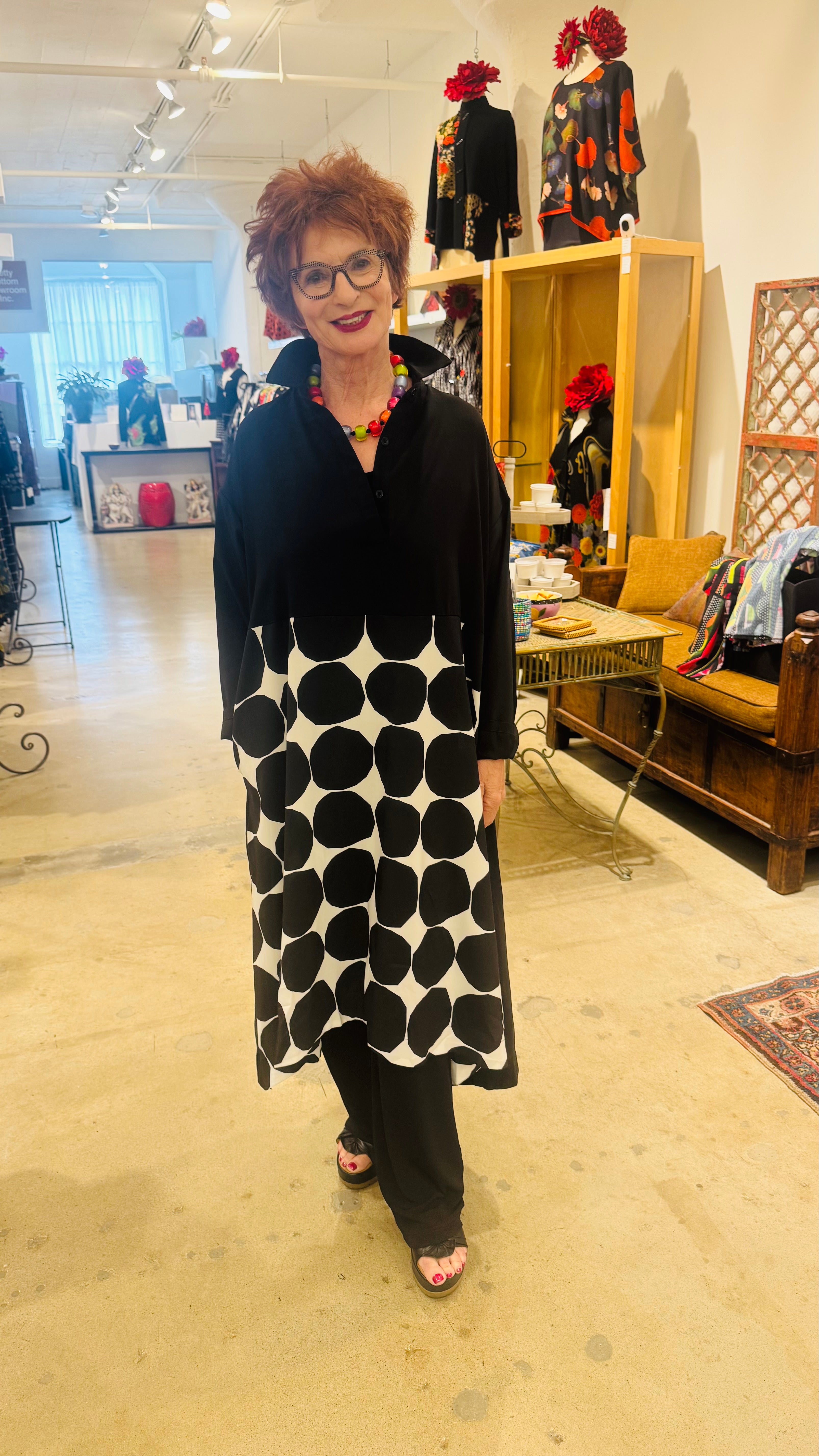 Vanite Long Sleeve Polka Dot Dress