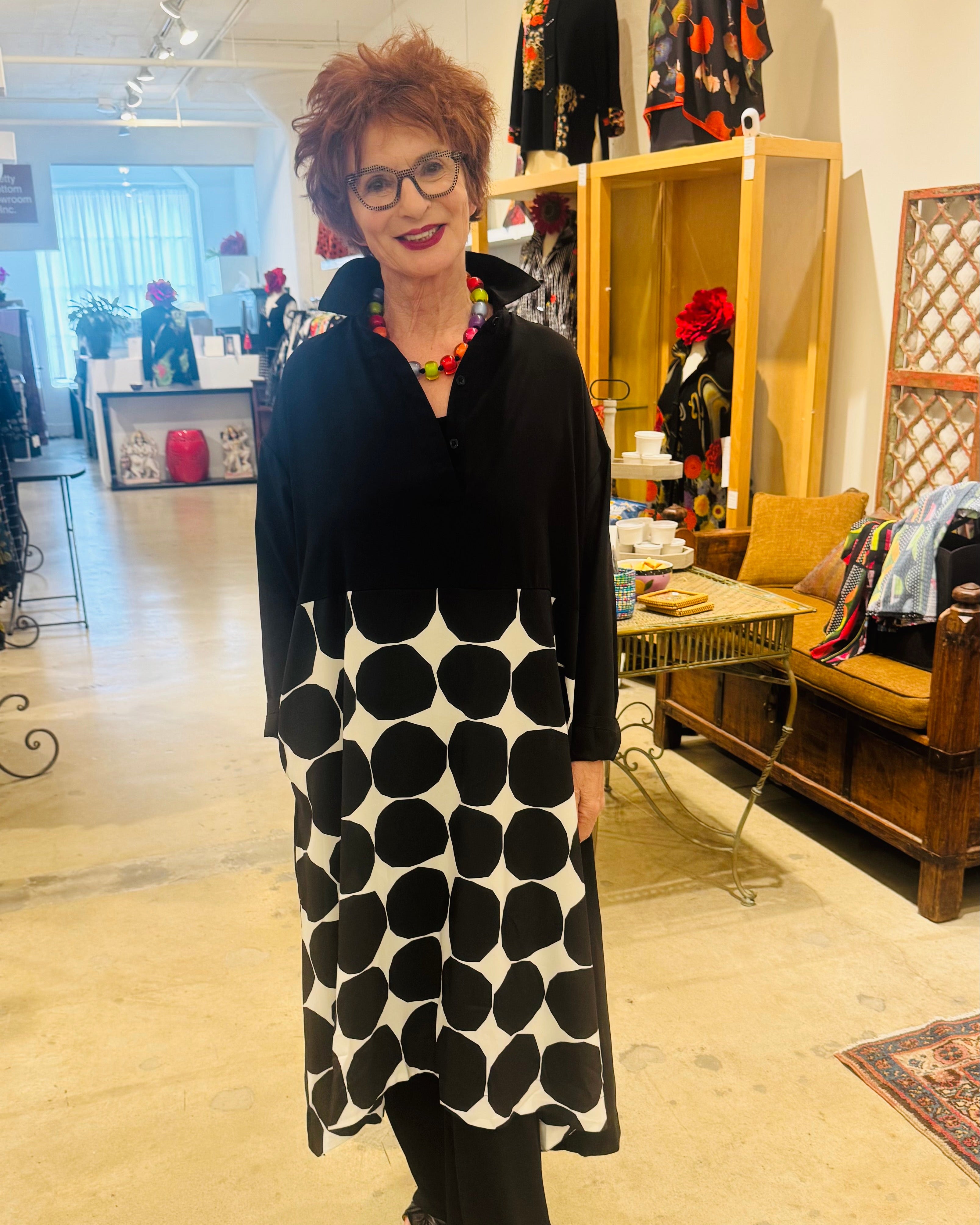 Vanite Long Sleeve Polka Dot Dress