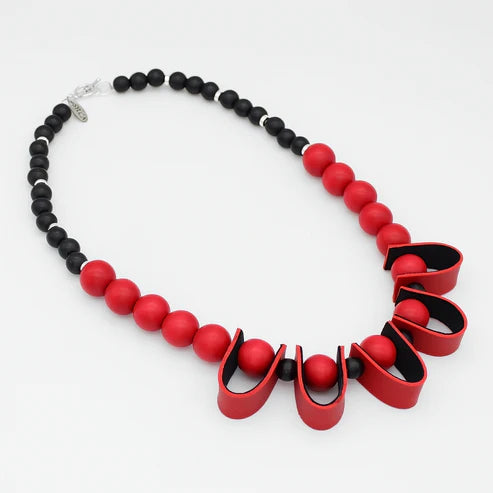 Sylca Red Midnight Ember Leather Statement Necklace