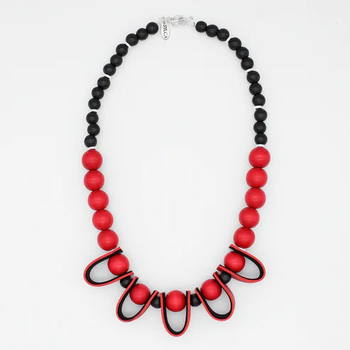 Sylca Red Midnight Ember Leather Statement Necklace