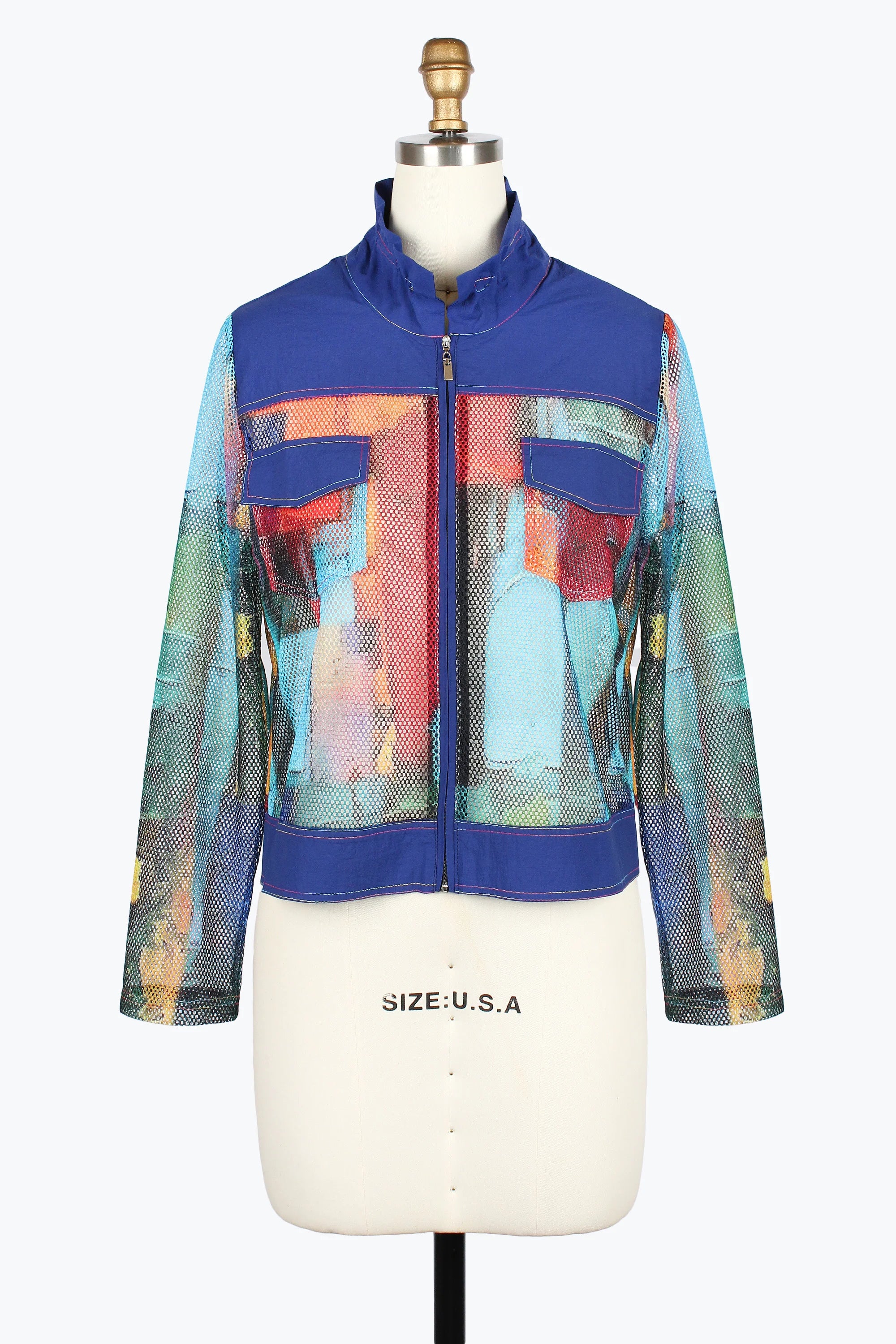 Damee Oil Painting Zip Net Short Jacket