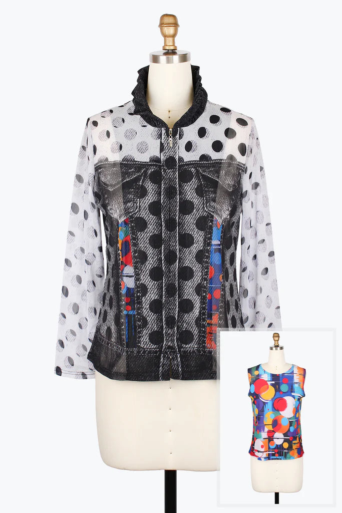 Damee 2pc Polka Dot Denim Mesh Jacket and cami