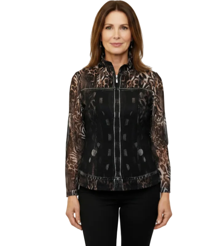 Damee Denim Print Mesh Jacket