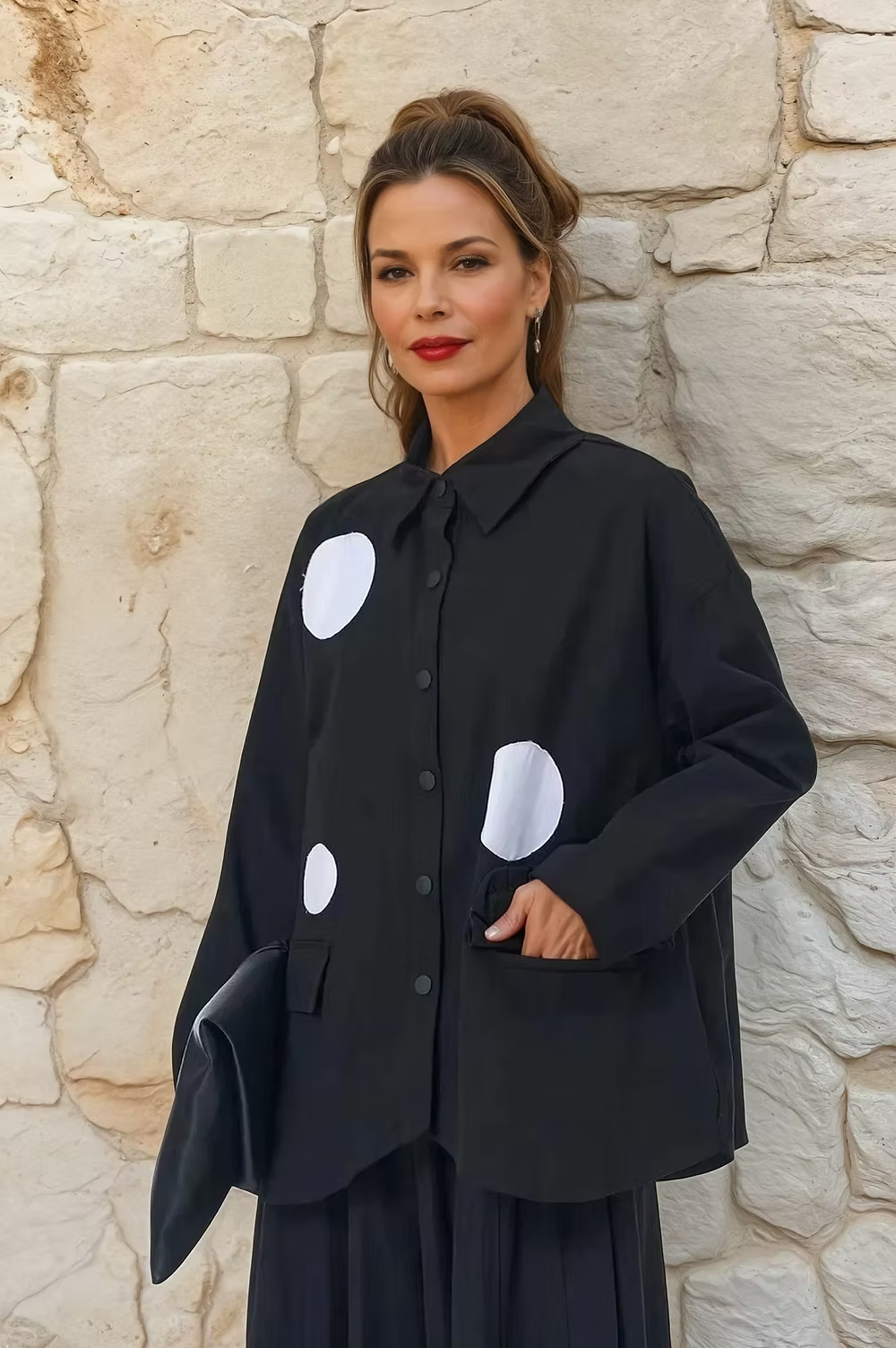 Full Lined Polka Dot Button Jacket