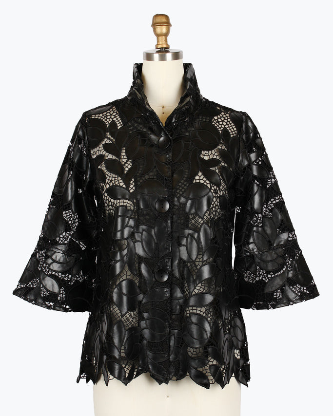 Damee Floral Pleather Lace Jacket