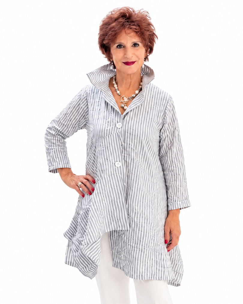 Heydari Gray and White stripe jacket with collar