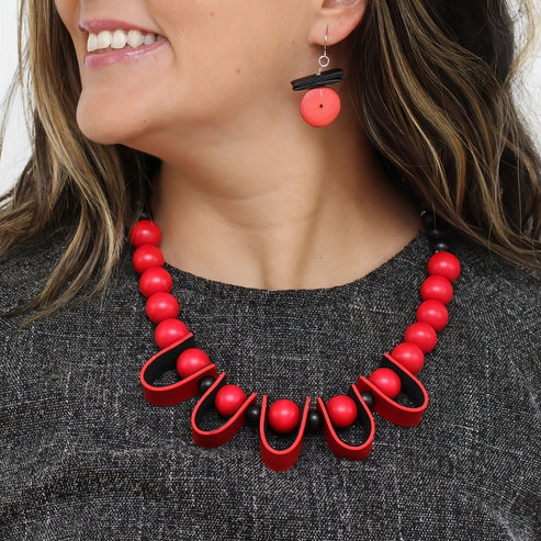 Sylca Red Midnight Ember Leather Statement Necklace