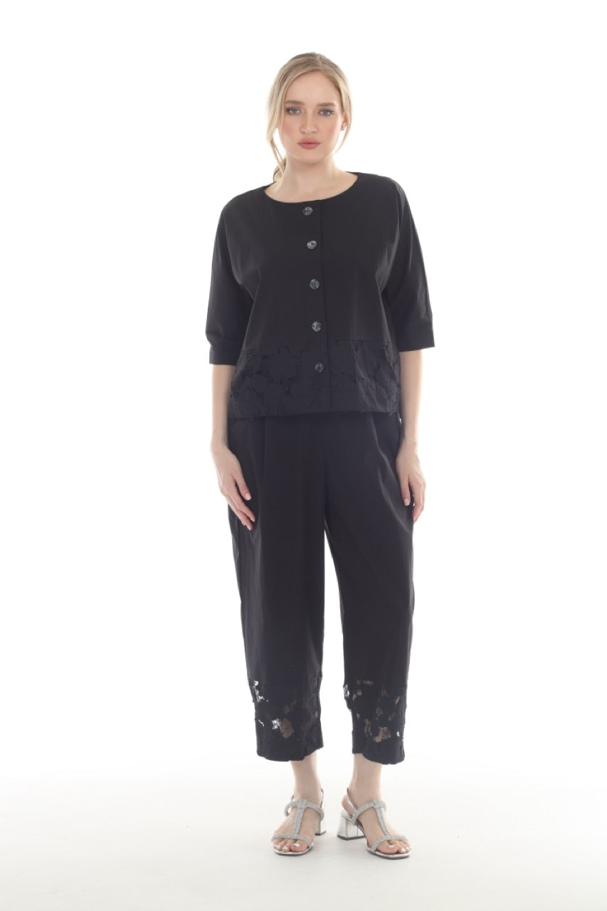 Terra Short Cotton Jacket with Lace Bottom