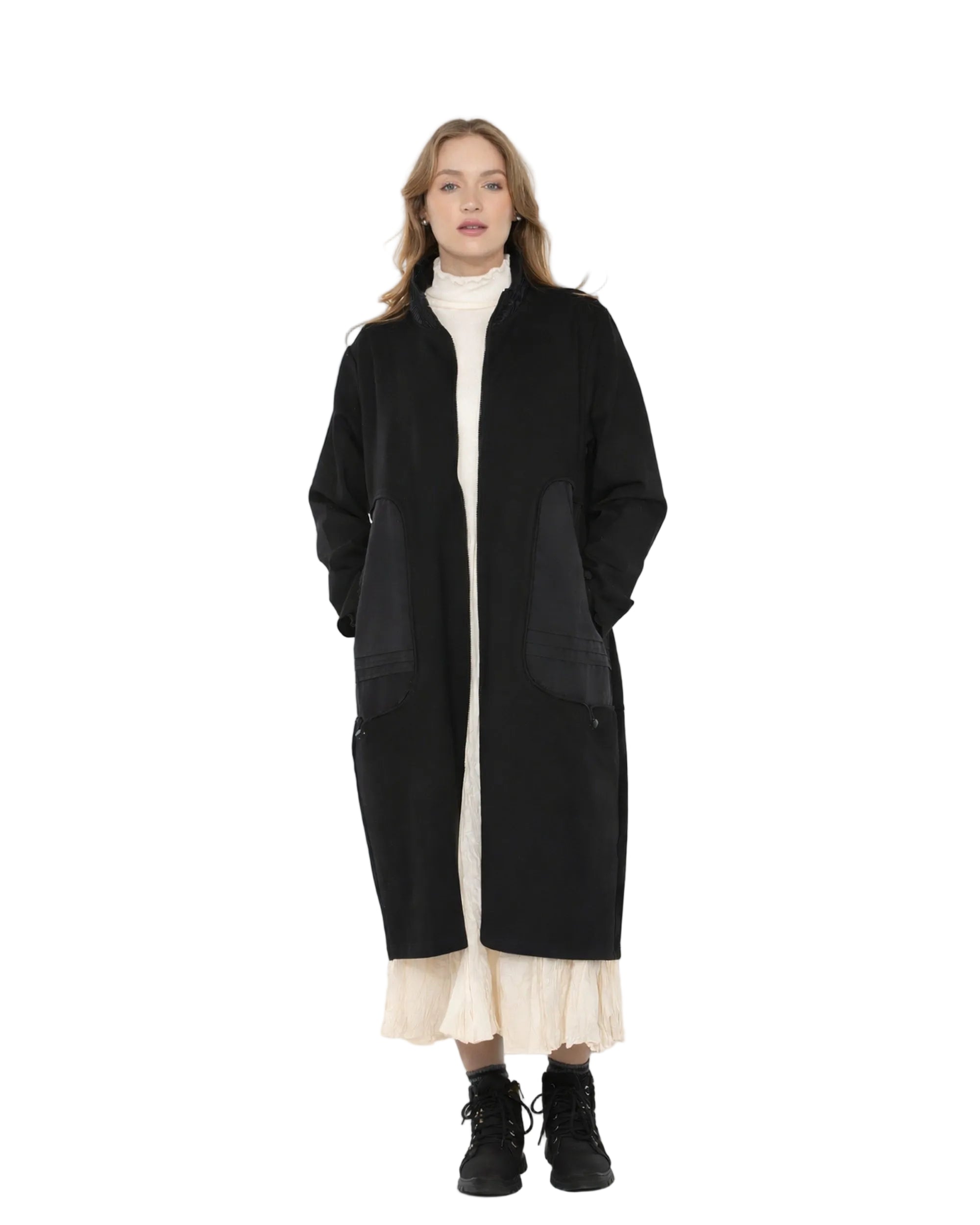 Terra Long Coat Black with Pockets