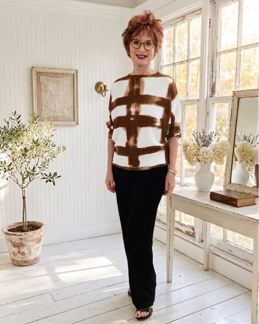 Vanite Criss Cross Stripe Top