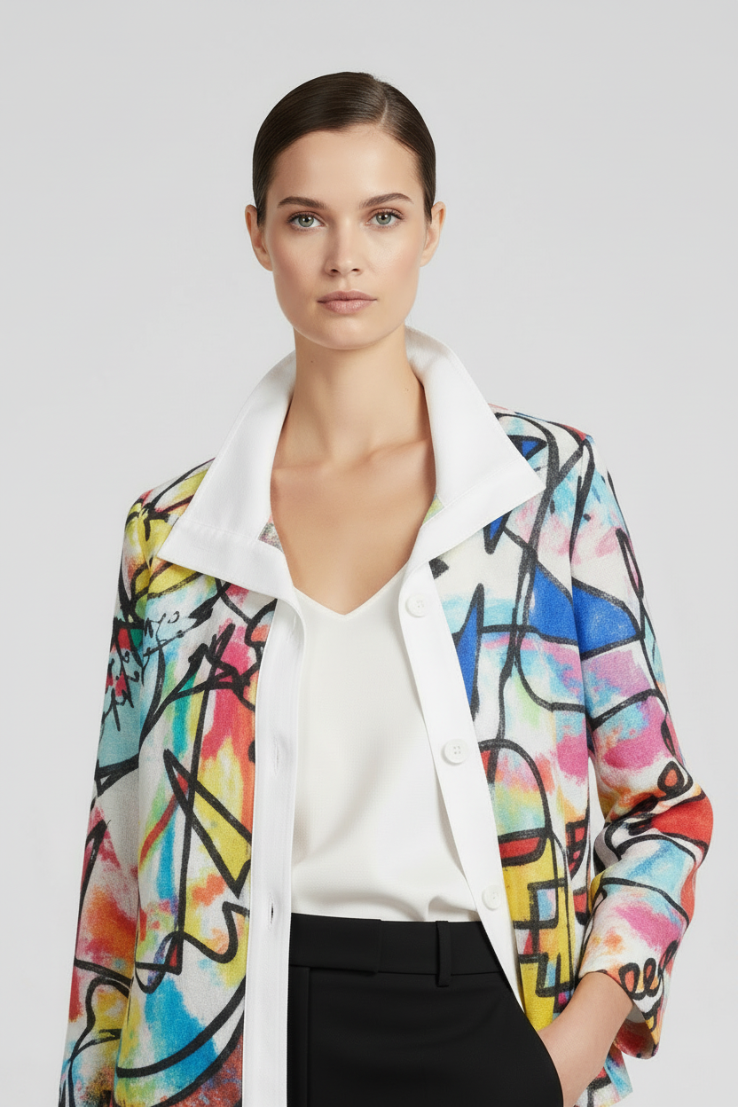 Damee Watercolor Straight Sleeve Jacket - Popped Collar